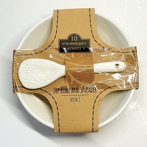 10 Strawberry Street 5 1/2" Dip Bowl & Spreader Ceramic White NWT